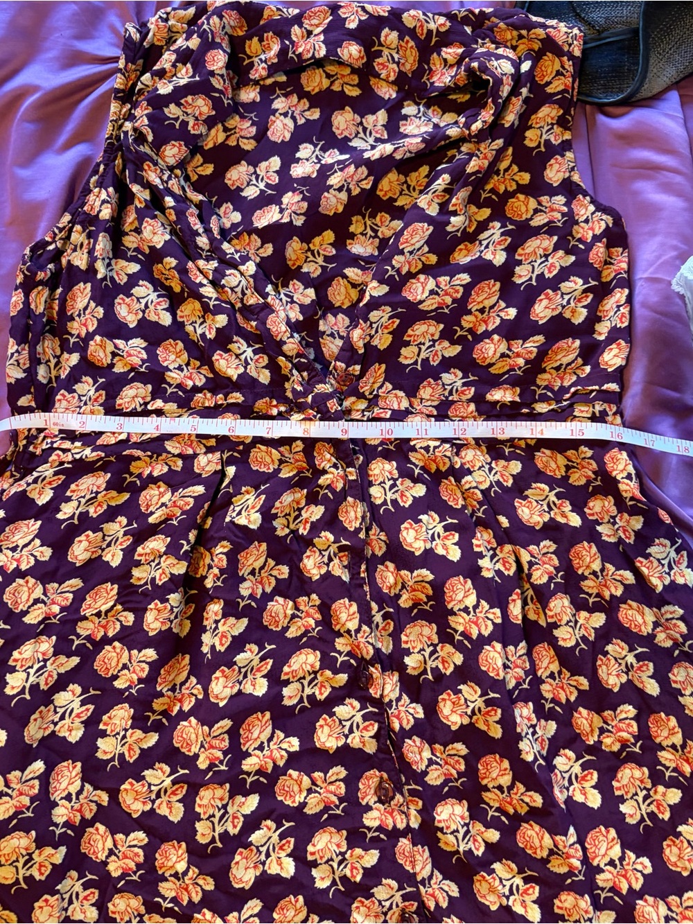 April Cornell Purple Midi Dress with Peach Floral Print - Picture 2 of 4
